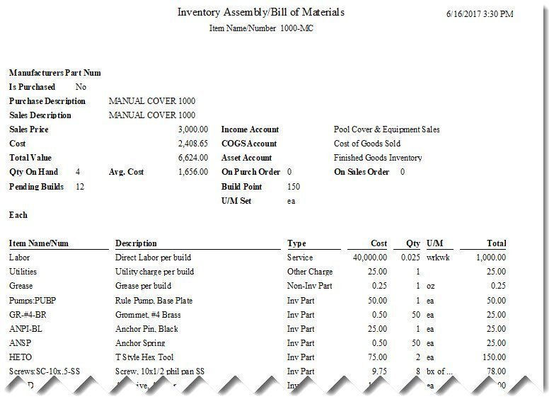 Print a Bill of Materials List in QuickBooks