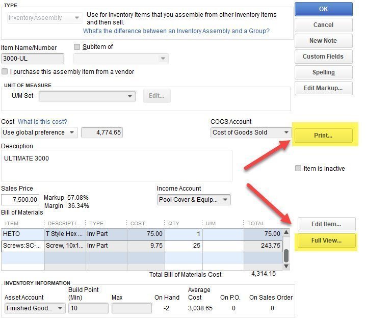 Print a Bill of Materials List in QuickBooks