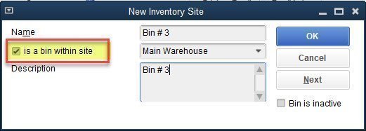 The Inventory Site List within QuickBooks Enterprise multiple warehouse setup and bin locations