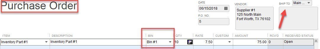 Purchase Orders with Bins in QuickBooks Enterprise