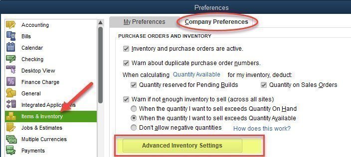 Advanced Inventory Preference Settings in QuickBooks Enterprise