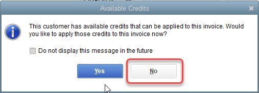 Customer Credit in QuickBooks 8 Available Credits Popup Window 2