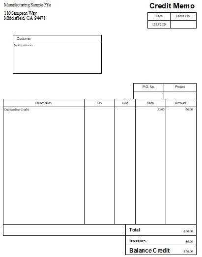 Customer Credit in QuickBooks 5 Credit Memo