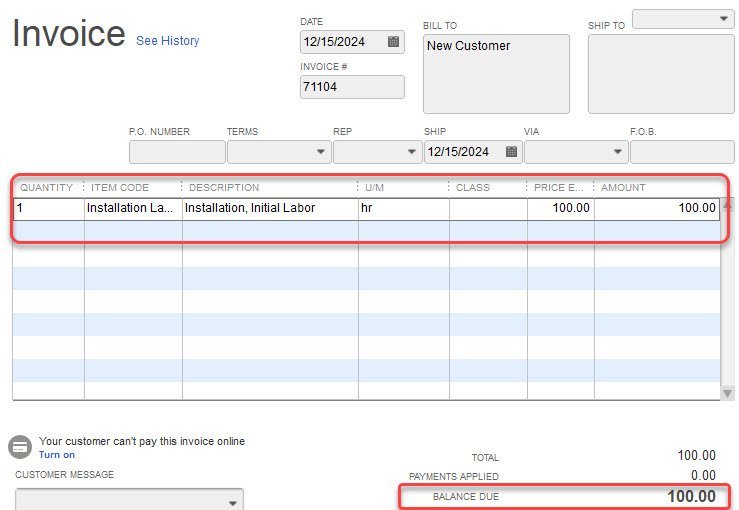 Customer Credit in QuickBooks 1 New Customer Invoice
