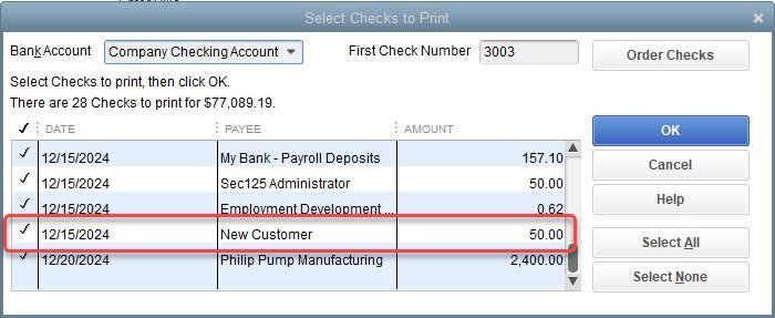 Customer Credit in QuickBooks 16 Select Checks To Print
