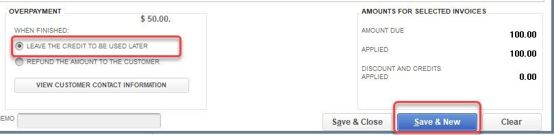 Customer Credit in QuickBooks 3 Select Credit