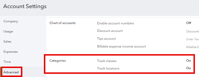 Classes in QuickBooks Online. Turn on classes. 